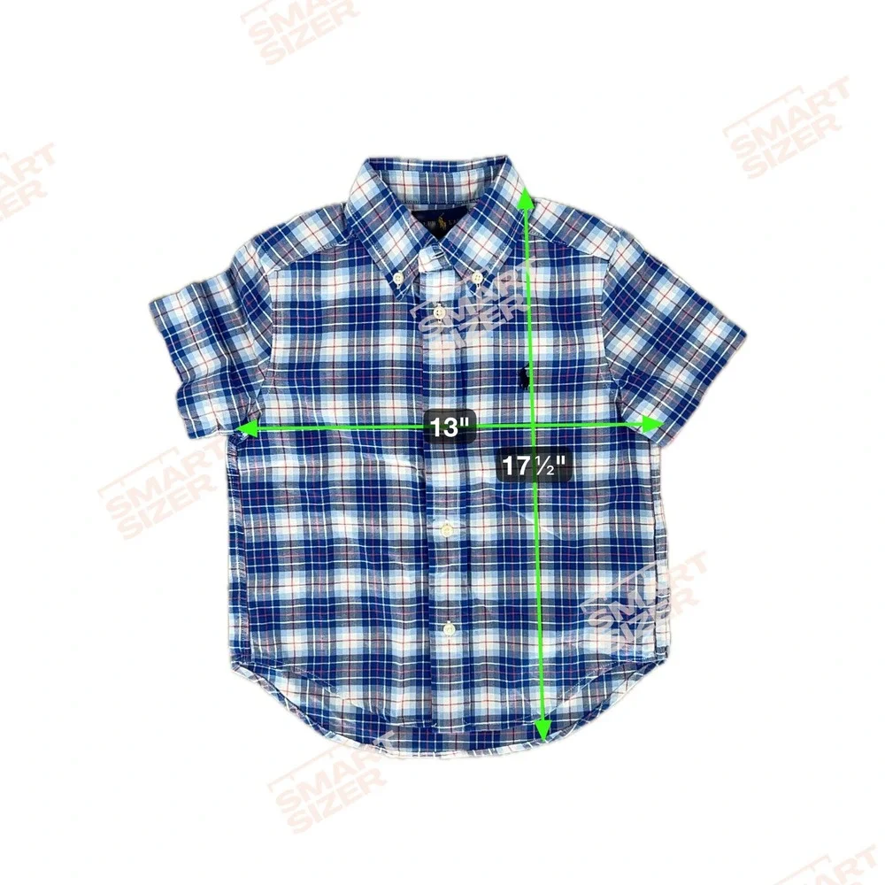 Ralph Lauren Button Down Shirt Kids 3T Blue Plaid Short Sleeve‎ Preppy Classic